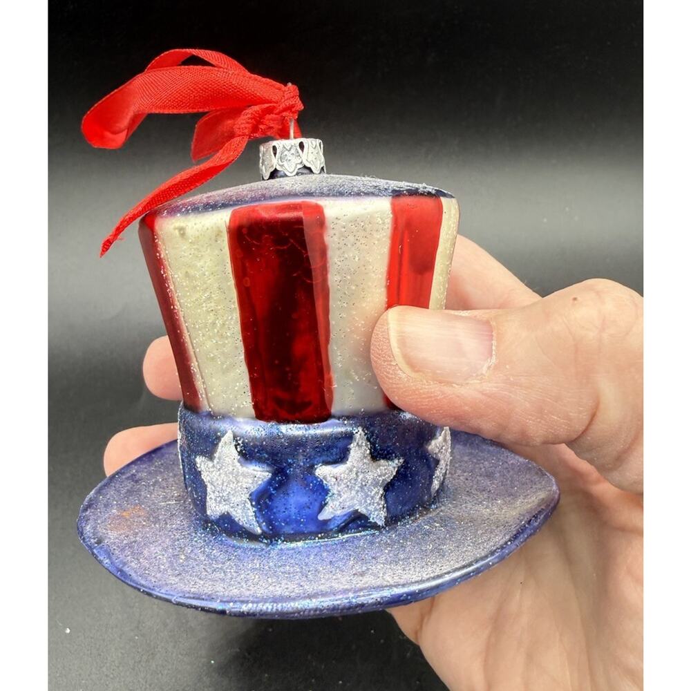 Uncle Sam's Hat USA Patriotic 4th July Glass Ornament Old World Christmas -LO17